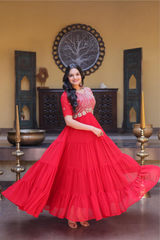 Premium Designer Readymade Gown for Women – Faux Blooming Embroidery Zari Sequins Work Party Wear Gown