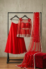 Designer Silk Satin Lehenga with Heavy Beadwork Dupatta