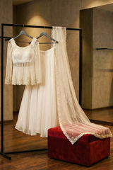 Designer White Silk Satin Lehenga with Heavy Beadwork Dupatta