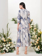 WesternStitch Marble Print Surplice Neck Belted Dress WesternStitch