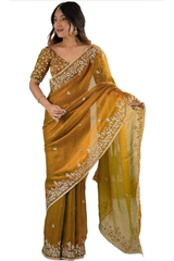 Soft Fandy Chiffon Saree with Fancy C Pallu Sequence Thread Work & Heavy Blouse