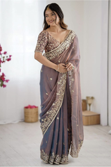 Soft Fandy Chiffon Saree with Fancy C Pallu Sequence Thread Work & Heavy Blouse.