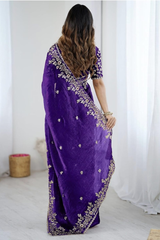 Soft Fandy Chiffon Saree with Fancy C Pallu Sequence Thread Work & Heavy Blouse