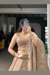 5 Meter Flair Gold Crush Lehenga Set – Elegant Wedding Wear