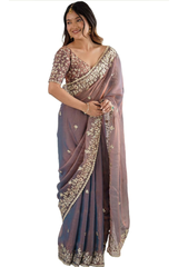 Soft Fandy Chiffon Saree with Fancy C Pallu Sequence Thread Work & Heavy Blouse.