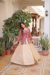 Designer Jacquard Lehenga Choli with Full Sleeves Blouse