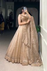 5 Meter Flair Gold Crush Lehenga Set – Elegant Wedding Wear