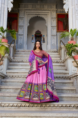 Traditional Kalamkari work Tasar silk lehenga for women