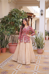 Designer Jacquard Lehenga Choli with Full Sleeves Blouse