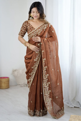 Soft Fandy Chiffon Saree with Fancy C Pallu Sequence Thread Work.