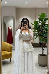 Designer White Silk Satin Lehenga with Heavy Beadwork Dupatta