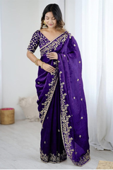 Soft Fandy Chiffon Saree with Fancy C Pallu Sequence Thread Work