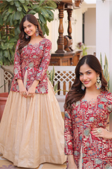 Designer Jacquard Lehenga Choli with Full Sleeves Blouse