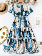 WesternStitch Women's Elegant Plaid & Print V-Neck Short Sleeve Summer Dress WesternStitch