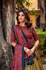 Vichitra silk printed lehenga chol