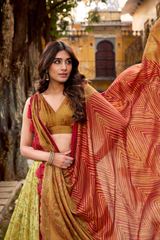 Vichitra silk printed lehenga chol