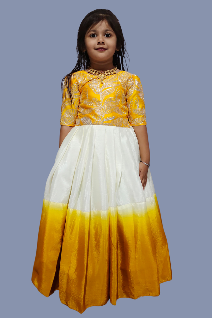 Full Stitched Pure Chinon Silk Gown Yellow