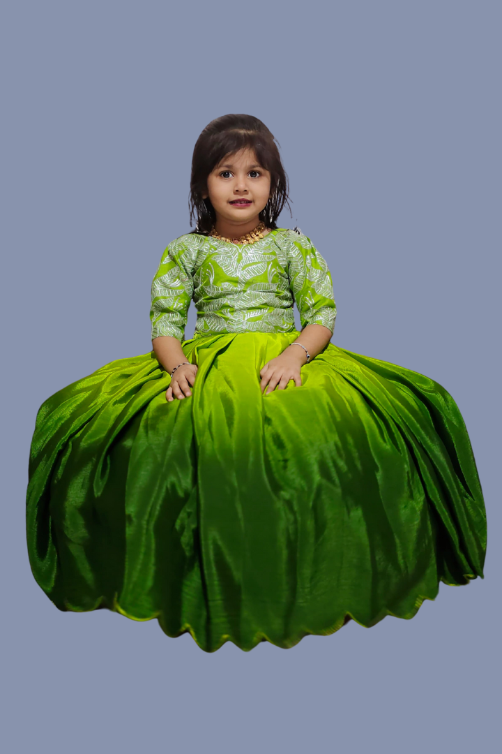 Full Stitched Pure Chinon Silk Gown Green