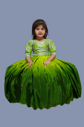 Full Stitched Pure Chinon Silk Gown Green