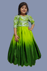 Full Stitched Pure Chinon Silk Gown Green Colour