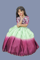 Full Stitched Pure Chinon Silk Gown Pink Colour