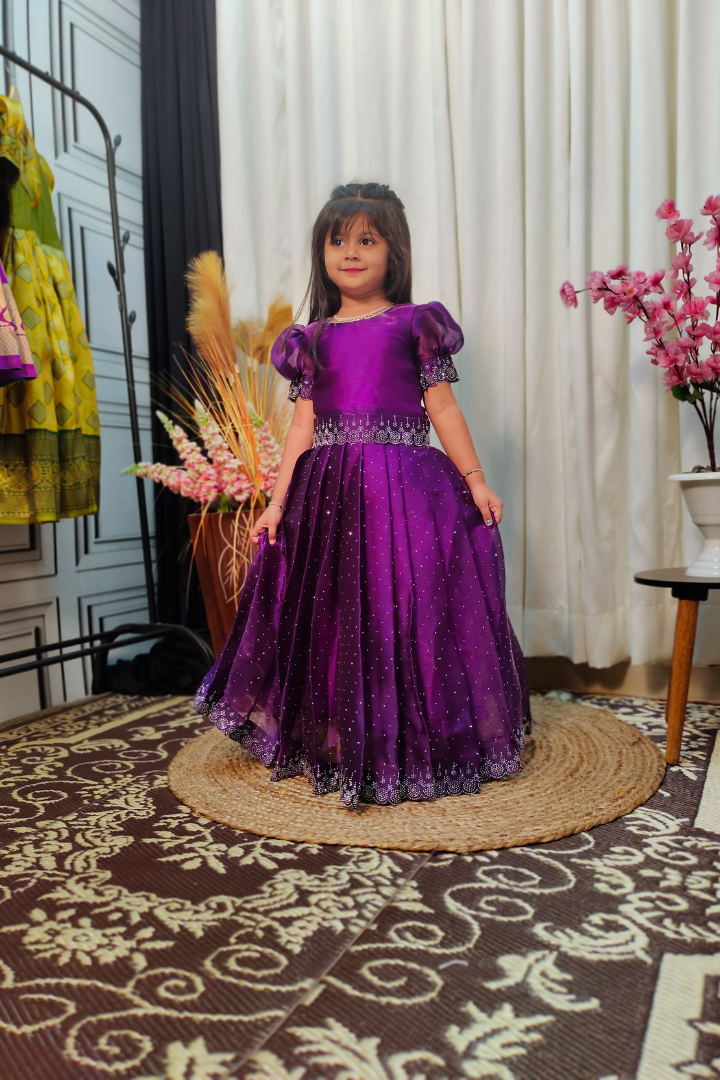Jimmy Choo Silk Kids Gown with Swarovski Work Purple