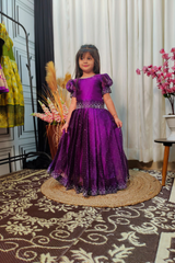 Jimmy Choo Silk Kids Gown with Swarovski Work Purple