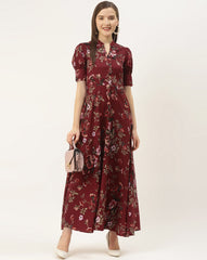 WesternStitch Crepe Floral Printed Full Length Fit & Flared Western Maxi Dress WesternStitch