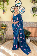 Embroidery Designer Georgette Saree with Sequin and Thread Work - lookrange