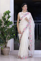 "Organza Sarees With Embroidery Sequence Work" - lookrange