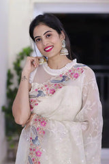 "Organza Sarees With Embroidery Sequence Work" - lookrange