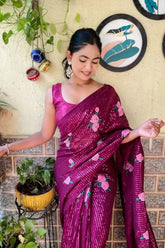 Embroidery Designer Georgette Saree with Sequin and Thread Work - lookrange