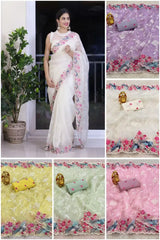 "Organza Sarees With Embroidery Sequence Work" - lookrange