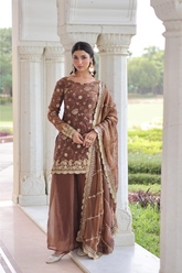Premium Designer Readymade Top Sharara Dupatta Set for Women in Pink with Rich Sequins Embroidery