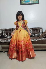 Yellow Kalamkari Jacket Kids Gown