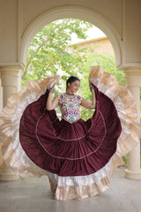 Maroon color full stitched Garba lehenga for women