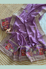 Premium Vichitra Silk Saree with Box Pallu & Moti Handwork Border