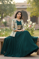 Party Wear Jacket Blouse Lehenga Set