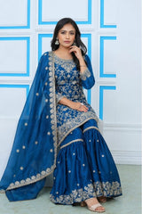 Fandy Silk Rama embroidered sharara suit with sequence cord work