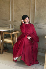 Designer Party Wear Embroidered Roman Silk Gown with matching embroidered dupatta