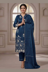 Buy 3-Piece Embroidered Art Silk Kurti Set for Women | Designer Ethnic Wear