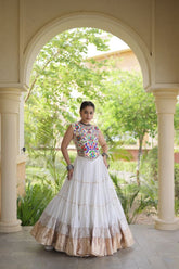 White Navratri Lehenga Choli With Kutchi Work