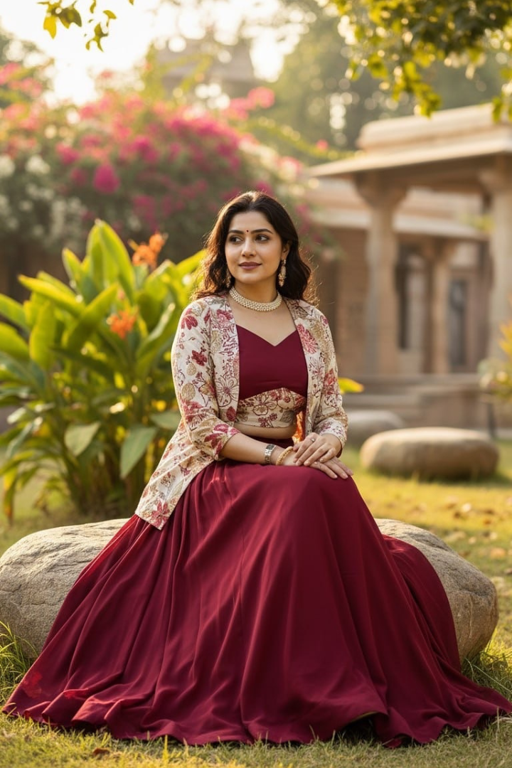 Party Wear Jacket Blouse Lehenga Set