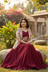 Party Wear Jacket Blouse Lehenga Set