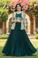 Party Wear Jacket Blouse Lehenga Set