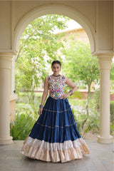 Morpich color full stitched Garba lehenga for women