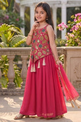 Girls Sequence Embroidery Work Stitched Top Palazzo with Dupatta – Festive Wear