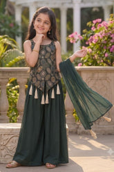 Girls Sequence Embroidery Work Stitched Top Palazzo with Dupatta – Festive Wear
