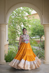 Yellow color full stitched Garba lehenga for women