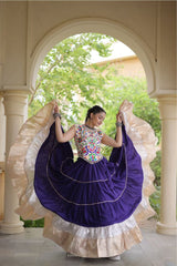 Blue Rayon Navratri lehenga with 12 meter flair